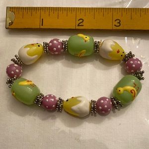 Unique Lampwork Glass Bead Springtime Chicks Bracelet ; 7.5”; Easter Gift
